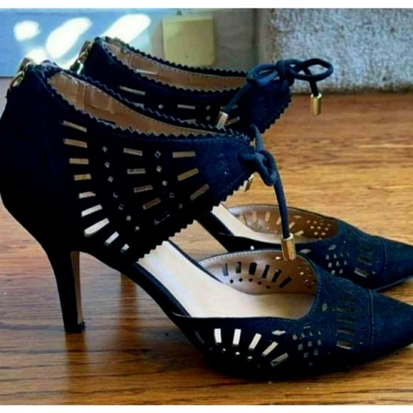 Designer Metaphor Black Laser Cut Stiletto Pump Heels Size 6 - Picture 2 of 3